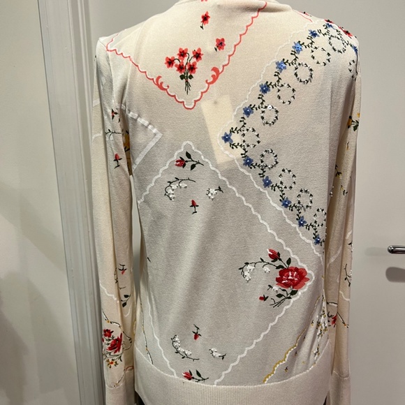 Tory Burch Cream Floral Embroidered Cardigan - Picture 2 of 14